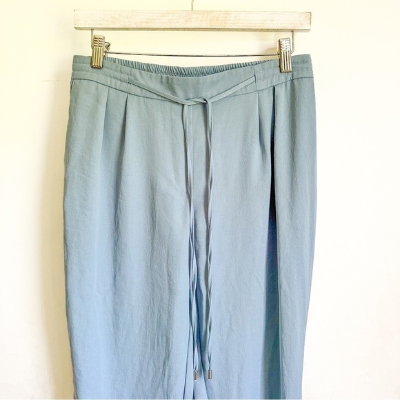 Zara Basic Slate Blue Flowy Elastic Waist Tie Front Trousers Pants sz Medium - Picture 4 of 9